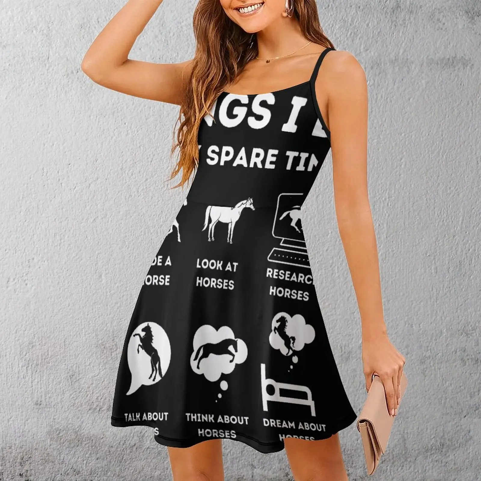 Things I Do In My Spare Time Funny Horse Graphic Sexy  Woman's Dress Women's Sling Dress Geeky  Parties Suspender Dress