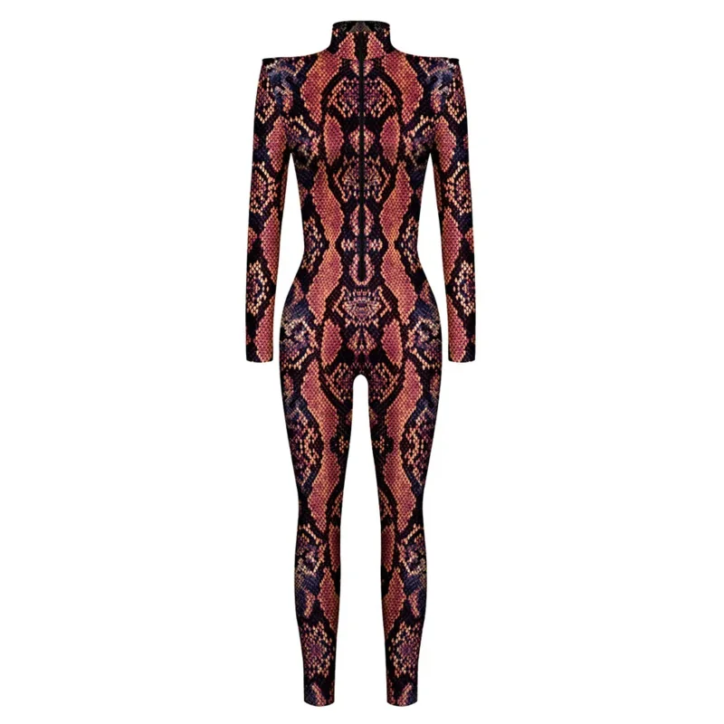 Ladies Snake Pattern Peafowl  3D Jumpsuit Catsuit Fish Scale Sexy Women Cosplay Costumes Zentai Female Halloween Party Bodysuit