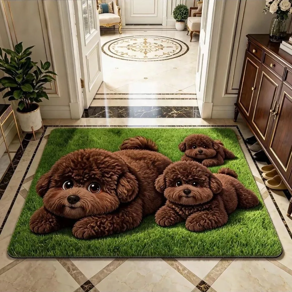 Durable Diatomite Teddy Dog Print Rug Pet Themed Absorbent Floor Mat Abrasion-resistant 40×60CM 50×80CM Entryway Rug Home Decor