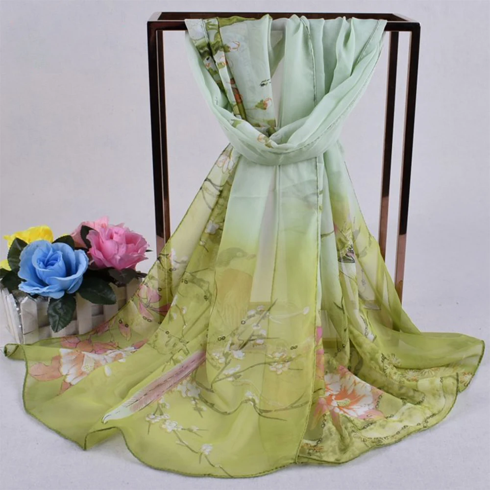 Fashion Flower Print Long Chiffon Scarf Breathable Sun Protection Shawl Silk Long Soft Beach Scarves Women view 5