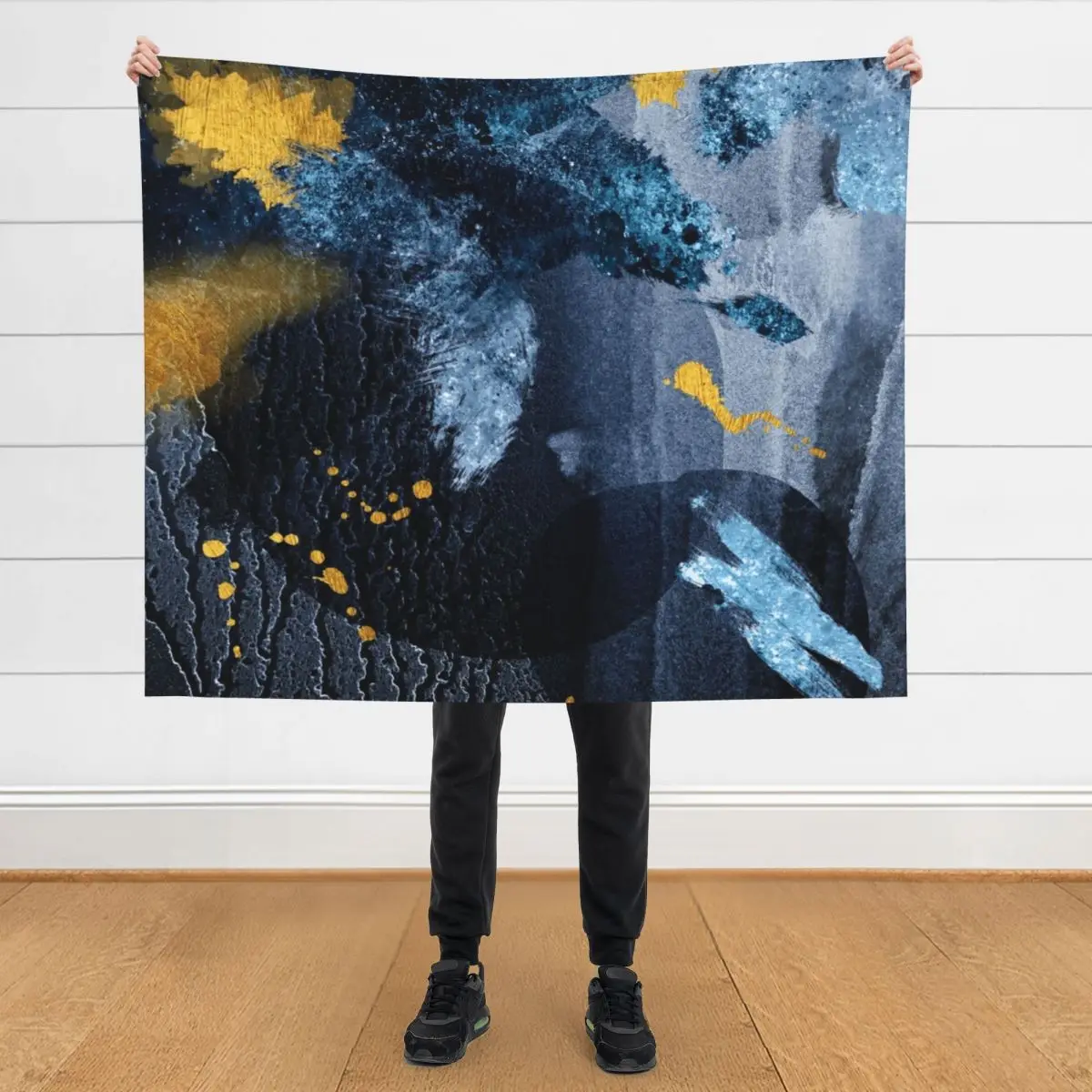 

Abstract Navy and Gold Throw Blanket Custom Tourist Decorative Beds Blankets