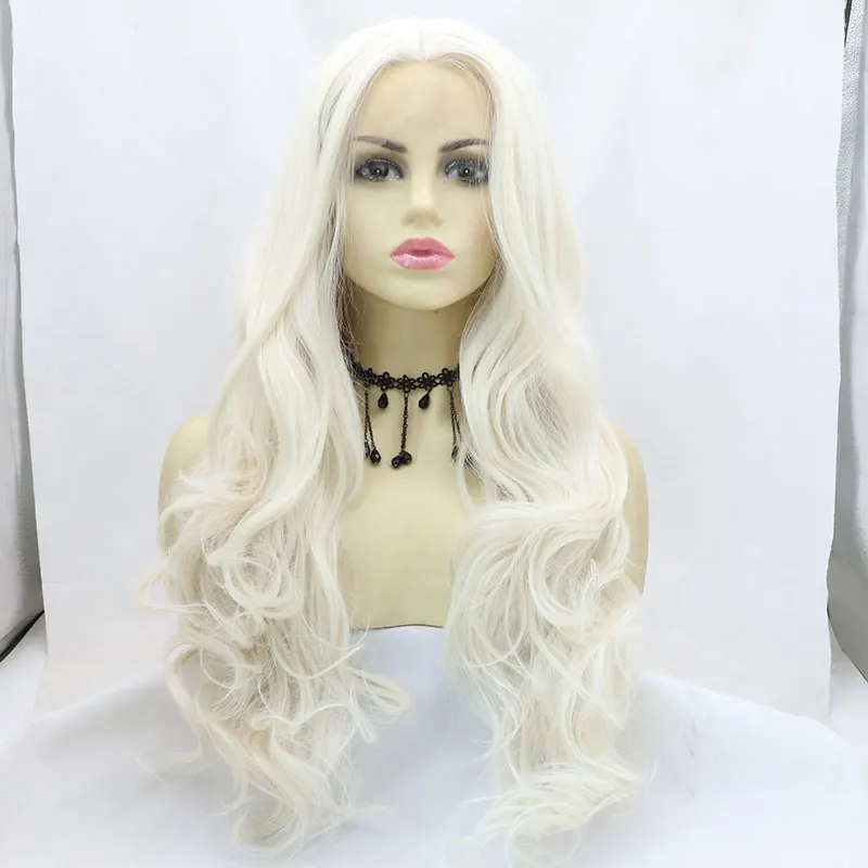 Natural White Loose Wave Hair Synthetic 13X4 Lace Front Wigs High Quality Heat Resistant Fiber Hair Middle Parting For Women Wig