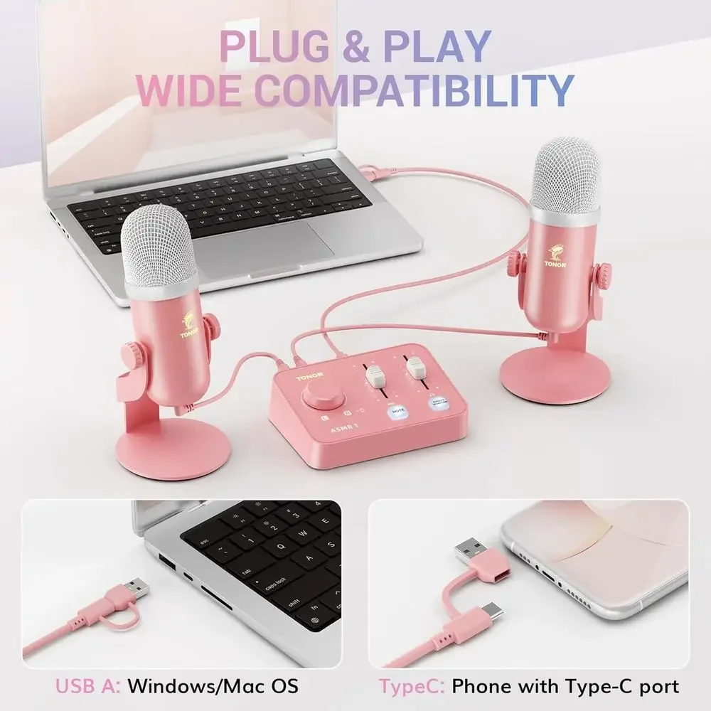 FirmHome StoreComplete ASMR Microphone Kit With Audio Interface, 3D Stereo Sound, Dual Mic Setup, Volume Control, And Wind Scree