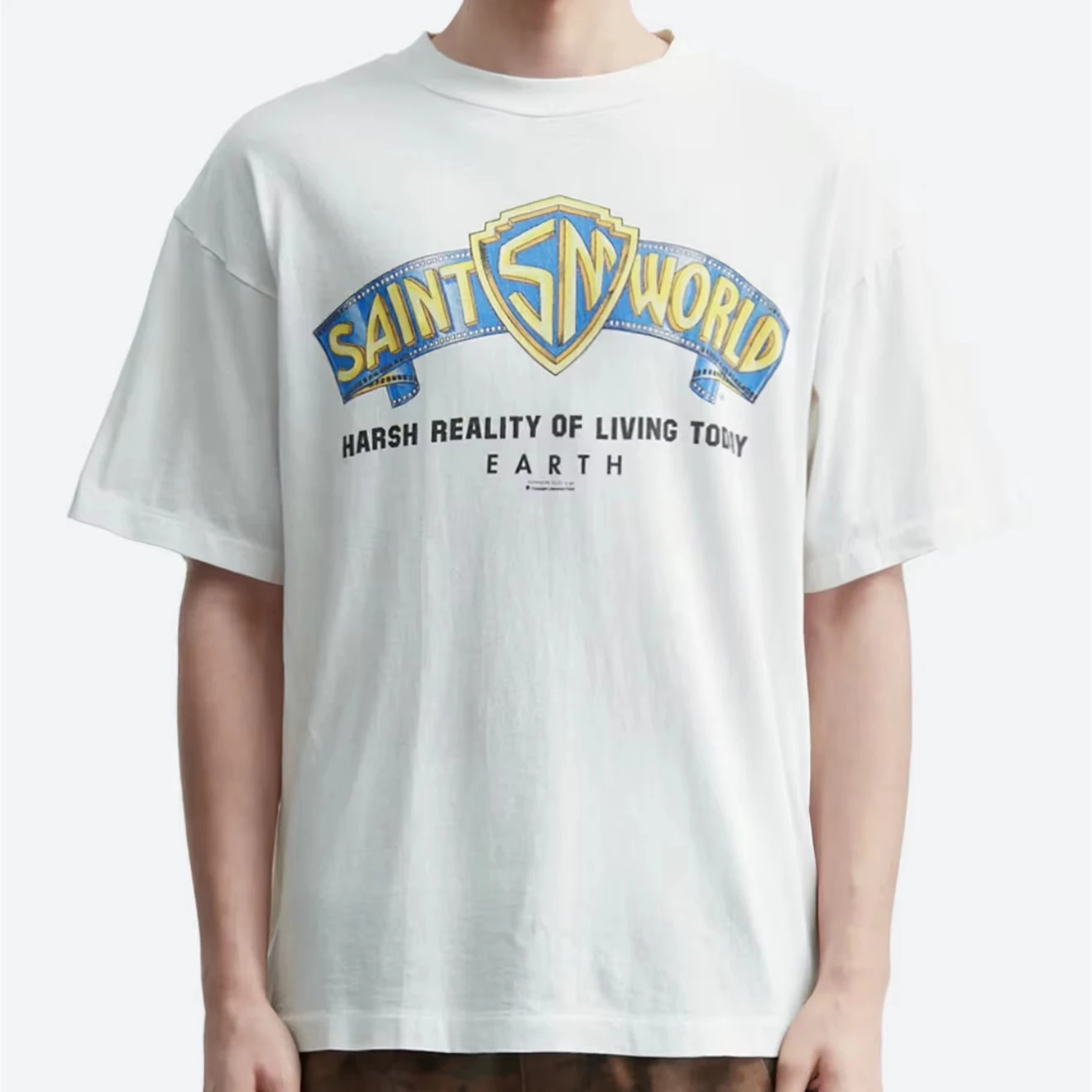 26ss SAINT SM WORLD HARSH REALITY OF LIVING TODAY EARTH T Shirt For Men Women Tee Tops T-Shirt