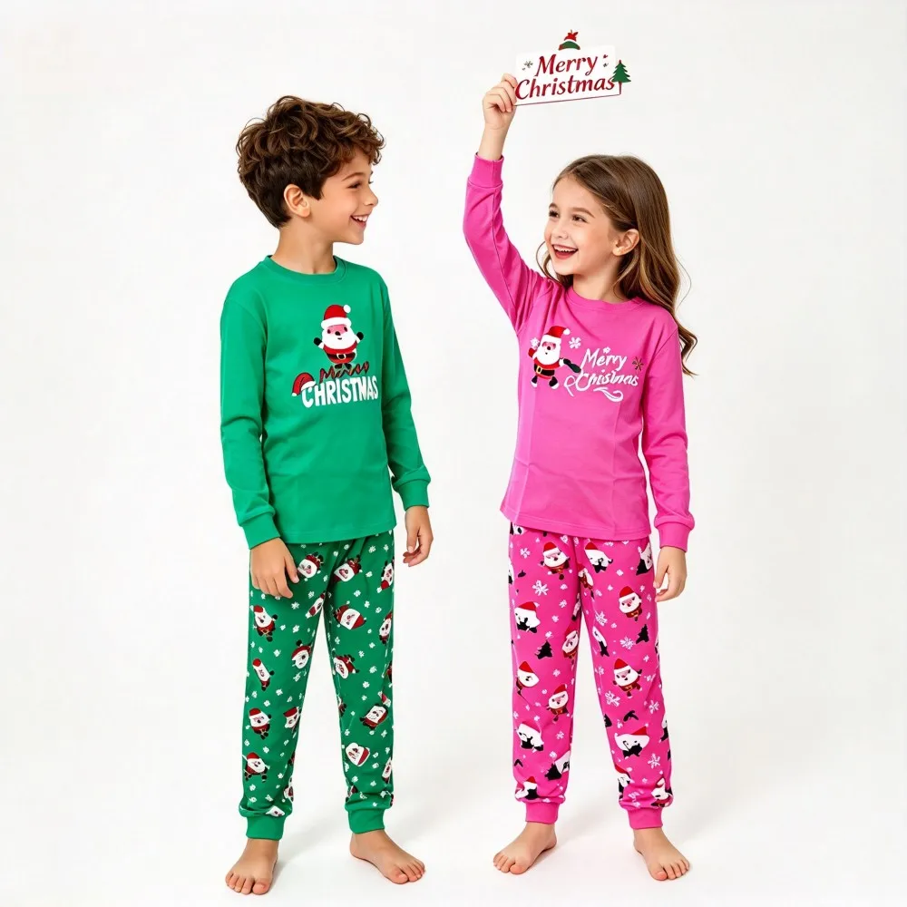 Kids Christmas Pajamas Set Boys Girls Santa Print Long Sleeve Sleepwear Children Xmas Homewear Nightwear Baby Pijamas Suits