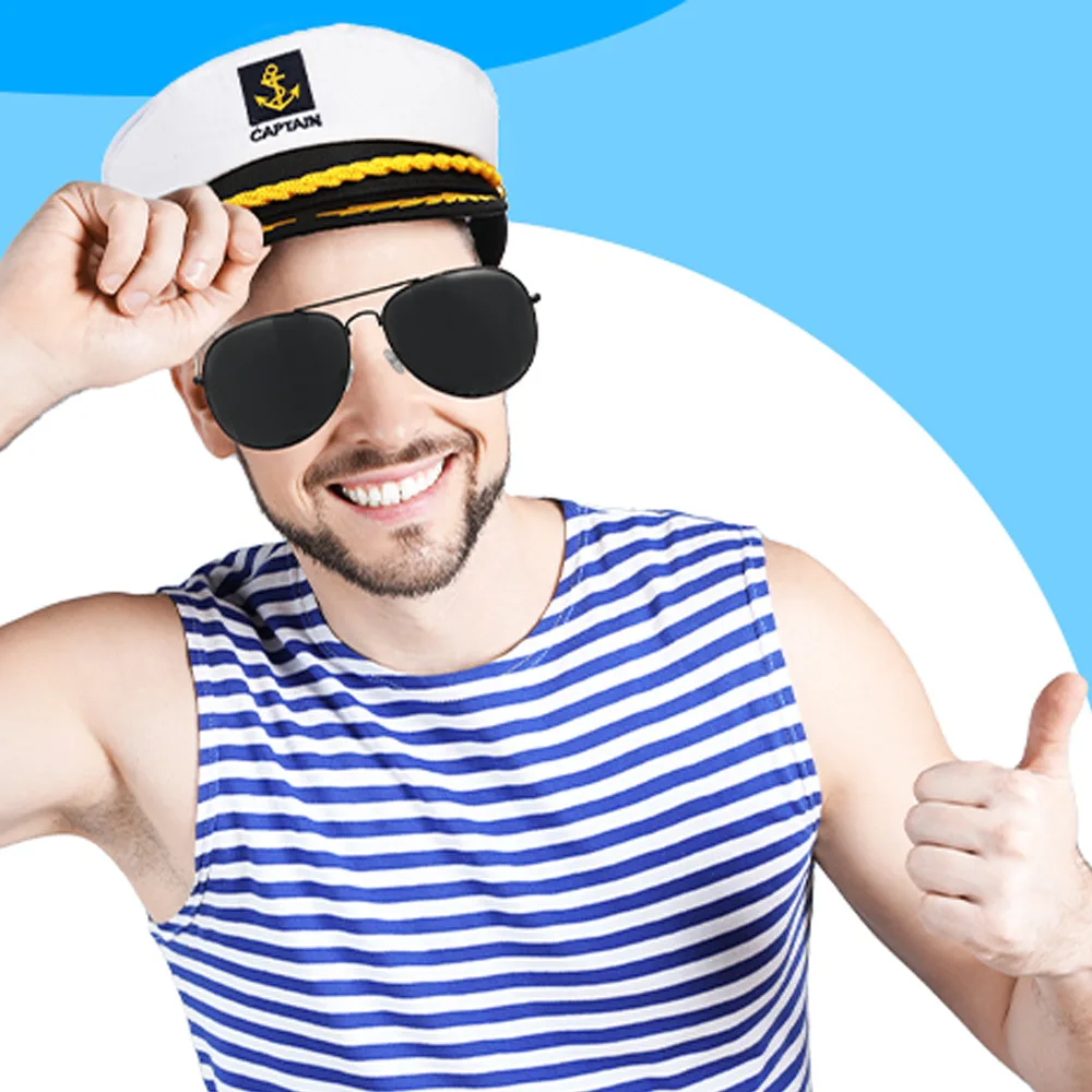 4piece Military Hat Army Peaked Sun protection Yacht Navy Captain Sunshade sunglasses sailor Party outfit 8M143