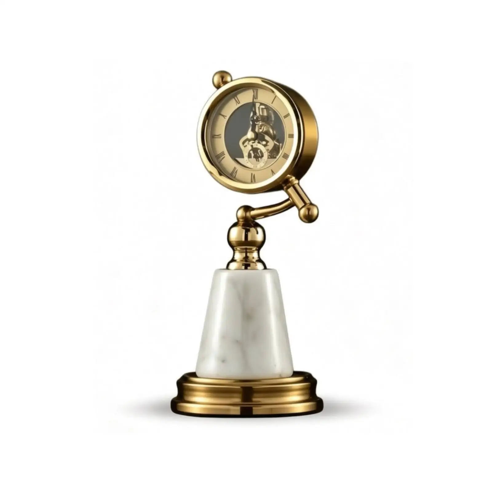 Tabletop Clock with Marble Base Decorative Clock Sculpture Decor for Living Room, Office, Bookshelf