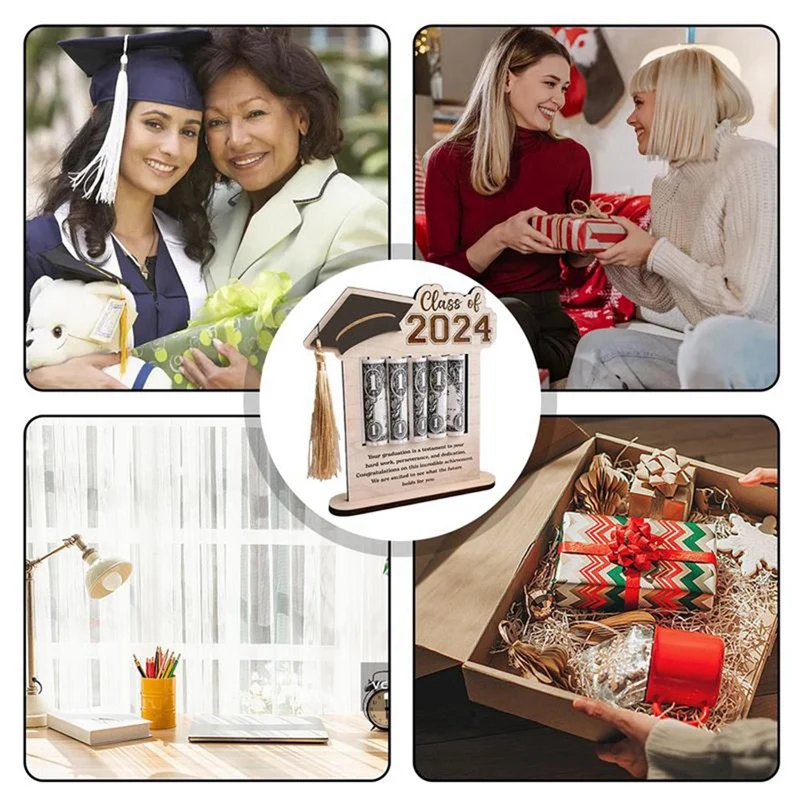 Держатель для денежных карт SCLS, 2024, выпускной держатель для наличных, деревянный зажим для денег в виде поздравительных карт для домашнего декора, настольного декора, сувениры для вечеринки