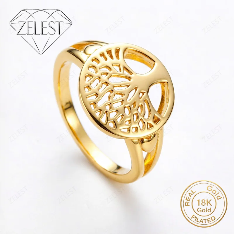 Plata de Ley 925 Chapada en Oro de 18K # 8 Anillos Delicados con Diseño de Hojas Caladas, Joyería de Moda para Mujer, Regalo para Fiestas