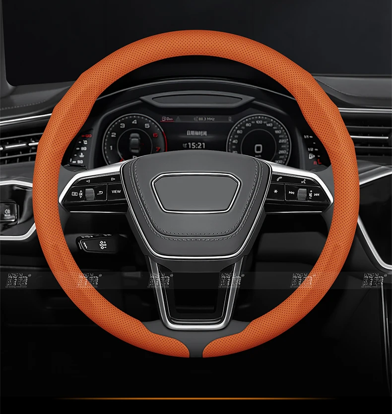 Car Steering Wheel Protective Cover, Universal Perforated Breathable Pu Leather Anti-Slip Steering Wheel Cover, Easy Installation for Car Interior