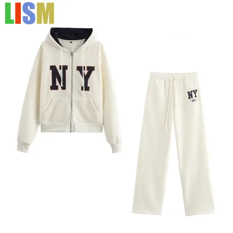 

LISM Pants Set Women's tracksuit Two Pieces Casual Elegant Preppy Style Long Sleeve Sets Outfits Sweat Suit Sets Y2k Outfit Set