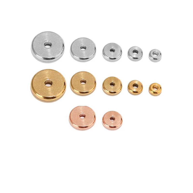 

20pcs Stainless Steel 4 5 6 8 10mm Gold Flat Round Bead Loose Spacer Beads for DIY Bracelet Necklace Jewelry Making Accessories