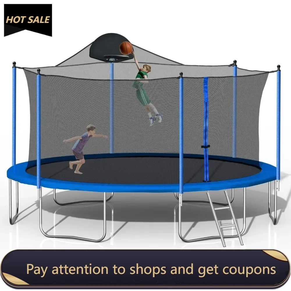 

1000 LBS 14FT Outdoor Trampoline with Basketball Hoop & Safety Enclosure Net, Recreational Heavy-Duty Trampoline