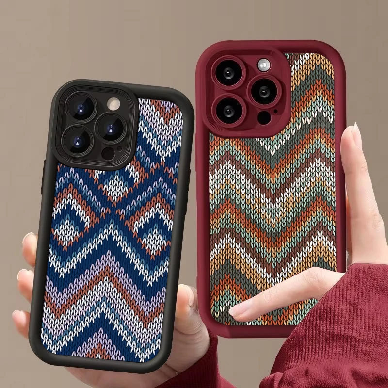 

Bohemian Style Sweater Pattern Phone Case For iPhone 16 15 14 13 12 11 Pro Max X XS XR 7 8 Plus Fashion Shockproof Back Cover