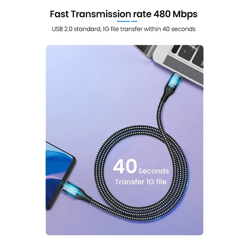 جديد PD3.1 240 واط نوع C كابل شحن سريع USB-C Type-C 2.0 Gen 2 5A الكمبيوتر المحمول الهاتف المحمول كابل شحن سريع للغاية (1 متر)