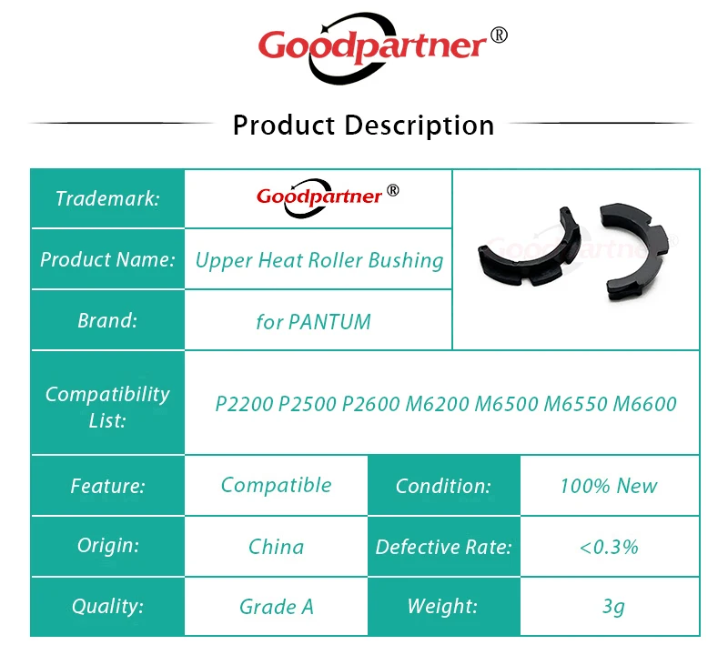 5X Fuser Upper Heat Roller Bushing for PANTUM P2200 P2500 P2600 S2000 M6200 M6500 M6550 M6600 MS6000 MS6550 MS6600