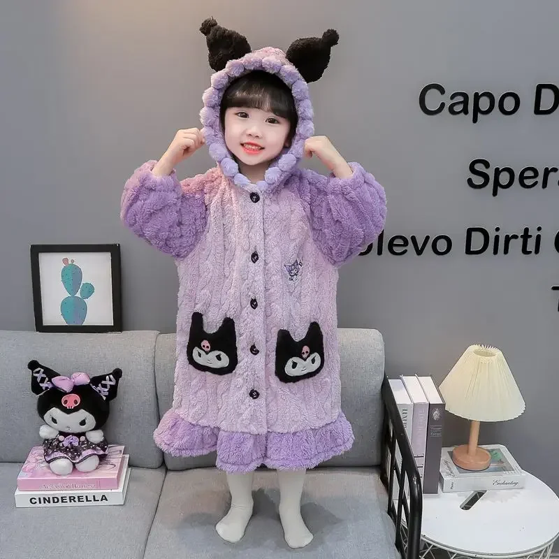 

Kawaii Sanrio Long Style Cute Cartoon Bathrobes Children Comfortable Kuromi Warm Pajamas Coat Students Christmas Gift for Kids