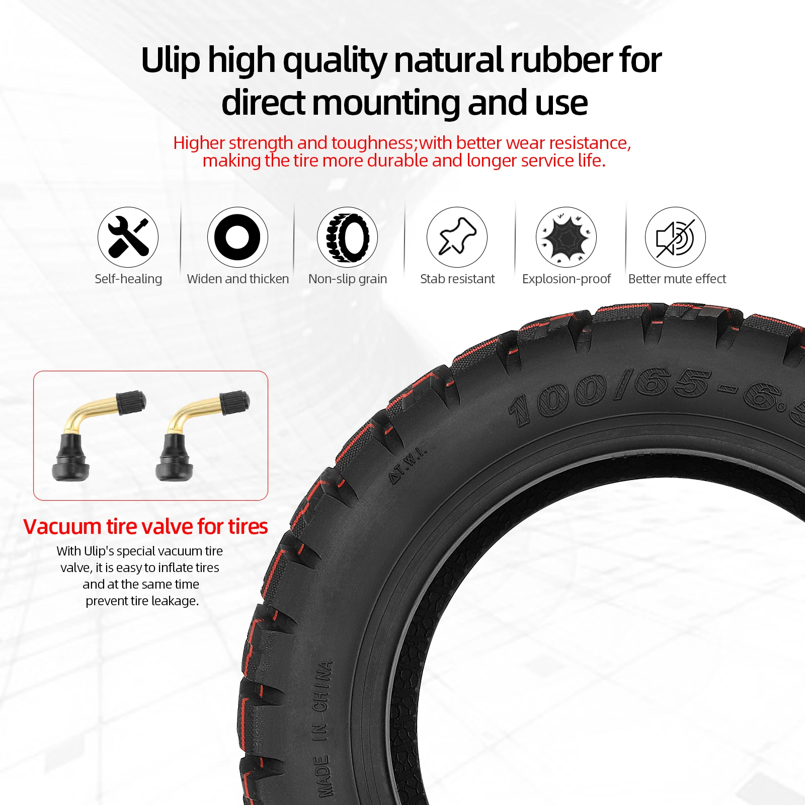 Ulip 2PCS 100/65-6.5 Off-Road Self-Healing Tire For VSETT 11+/ZERO 11X/Dualtron Scooter 10 Inch Wider Thicker Tyre Parts Upgrade