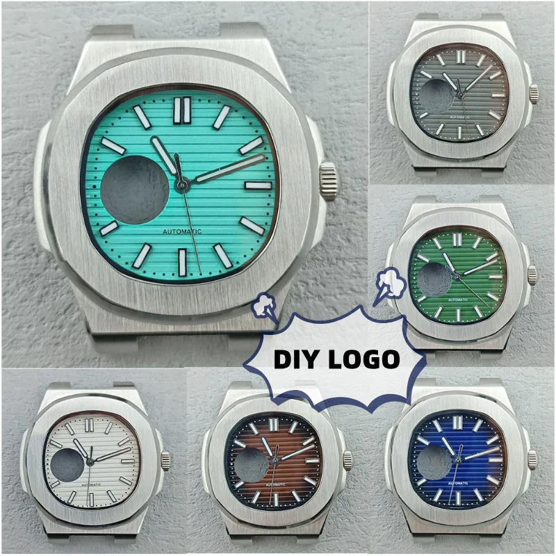 40mm NH38 NH35 Man Waterproof Watch Case Skeleton Luminous Dial Sapphire Glass 316L Stainless Steel Fit NH38A Movement DIY LOGO