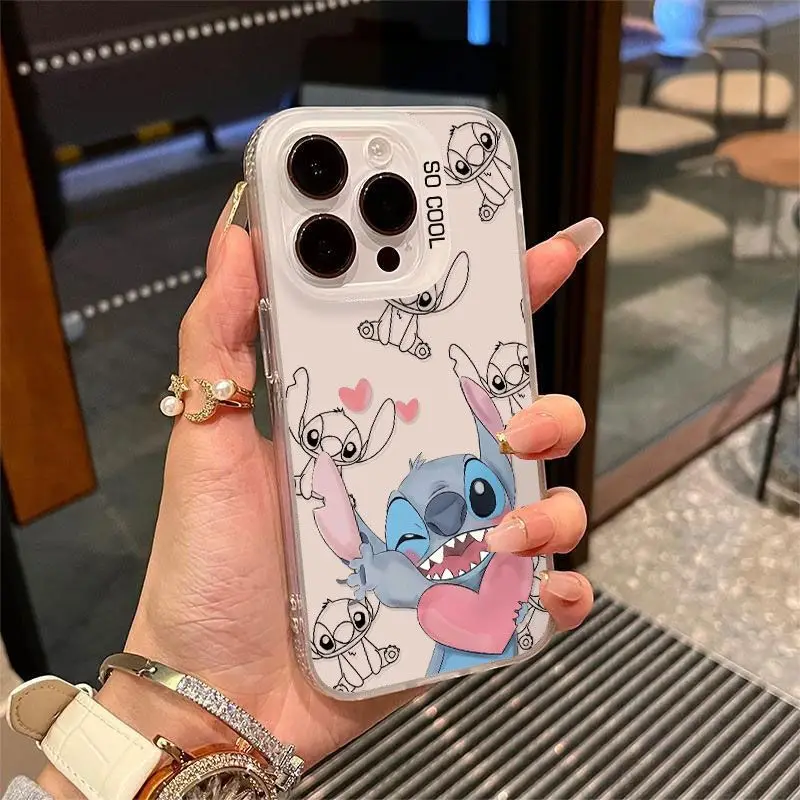 Funda de teléfono de punto de amor de dibujos animados de Disney para iPhone 16 14 13 Pro Max 11 12 Pro XS XR 7 8 PLUS TPU a prueba de golpes y anticaídas