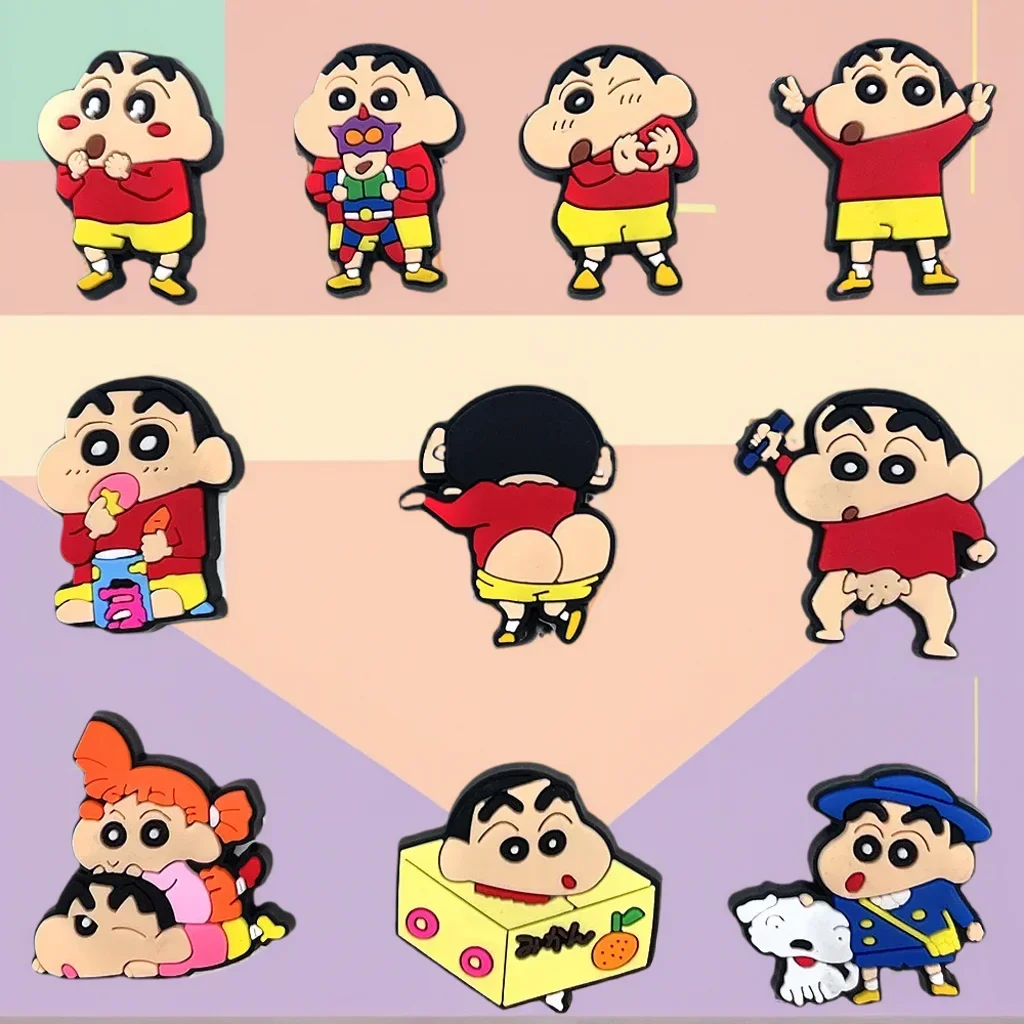 10Pcs Anime Crayon Shin-chan Sneaker Buckle Accessories Sandals Buckle Decorations Anime Cartoon Buckle for Party Xmas Gifts