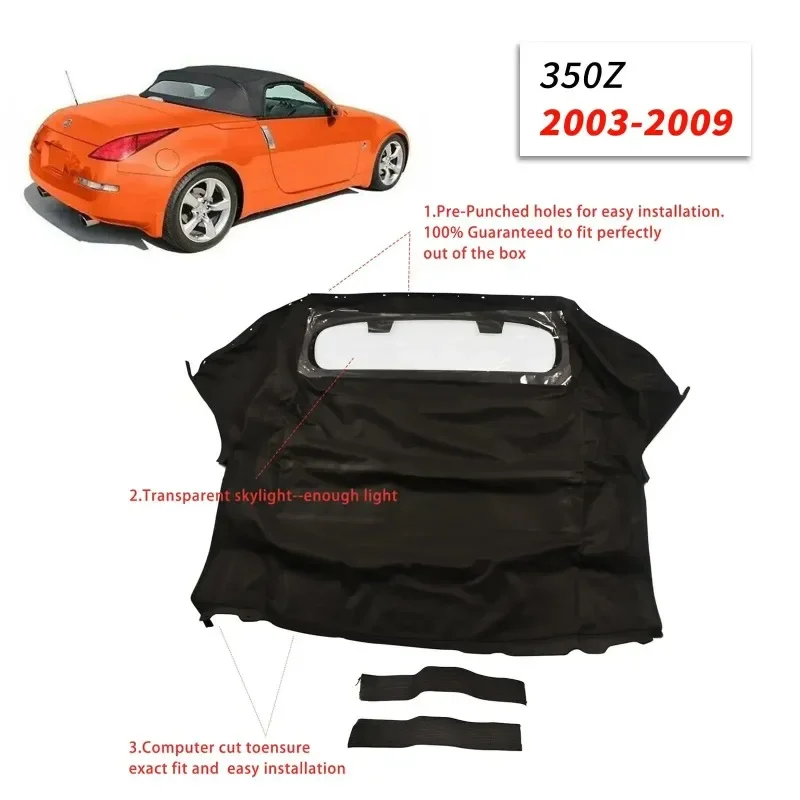 CHKJ AP02 سطح ناعم قابل للتحويل ونافذة زجاجية ساخنة نسيج قطني طويل أسود لنيسان 350Z 2003-2009