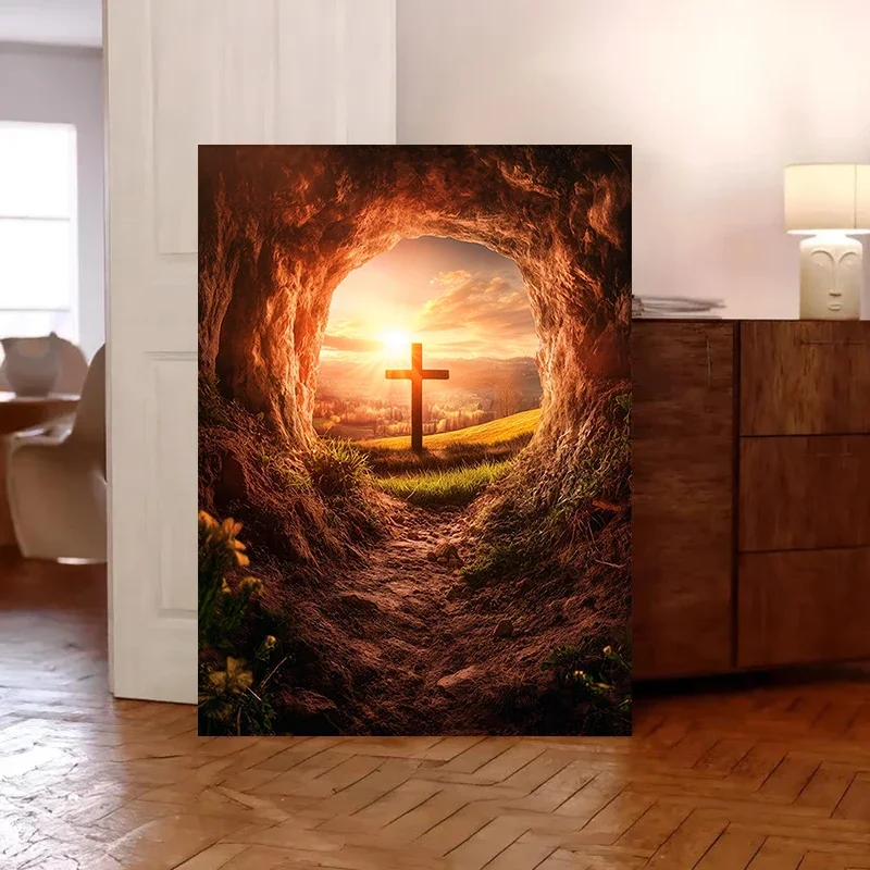 Multiple sizes 1pc frameless Canvas Painting,He Is Risen Empty Tomb Easter Jesus Christ Poster and Prints Canvas Painting Wall A