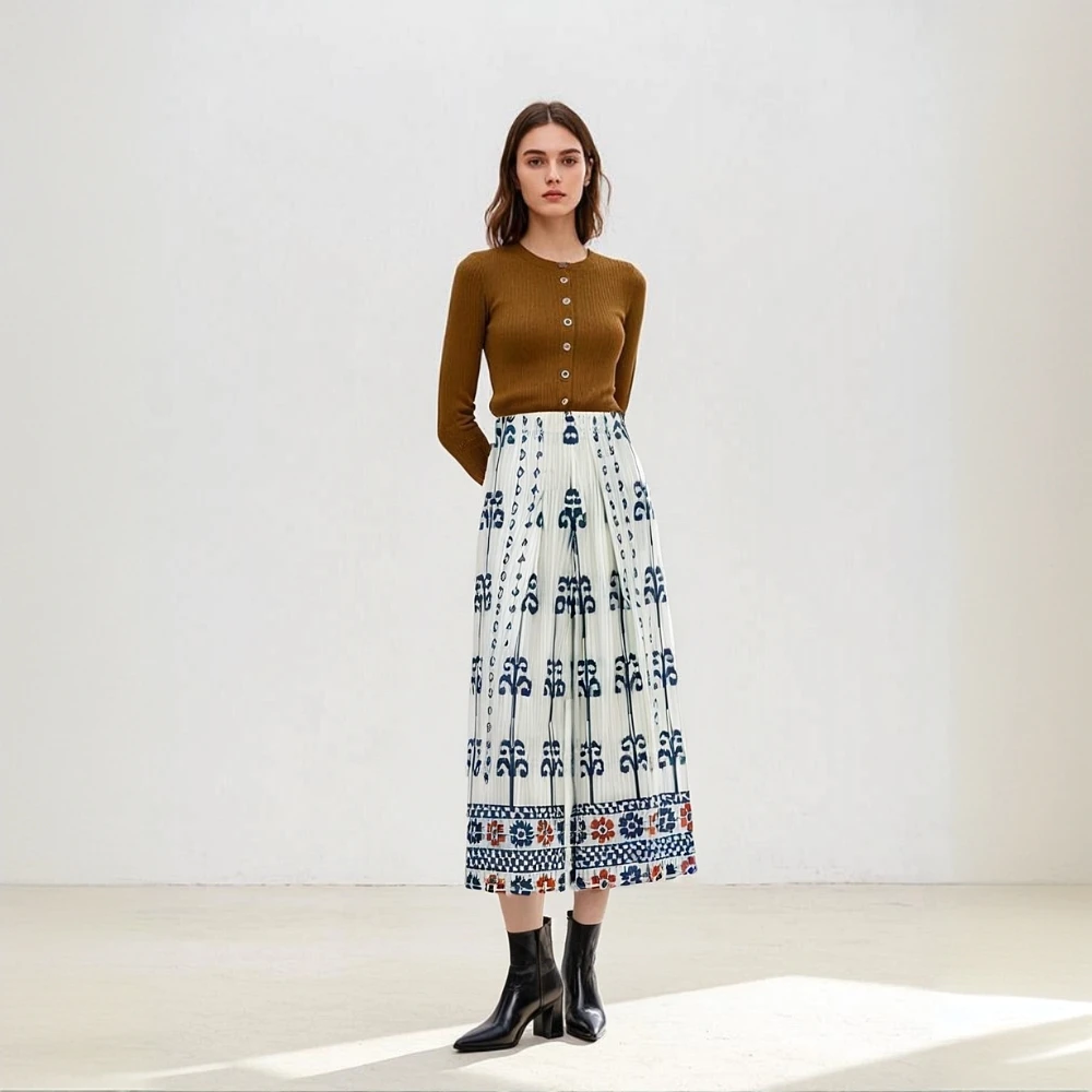 

Miyake Fold Casual Pants 2025 Spring and Summer New Bohemian Ethnic Style Printed Fashion Loose and Comfortable Large Leg Pants