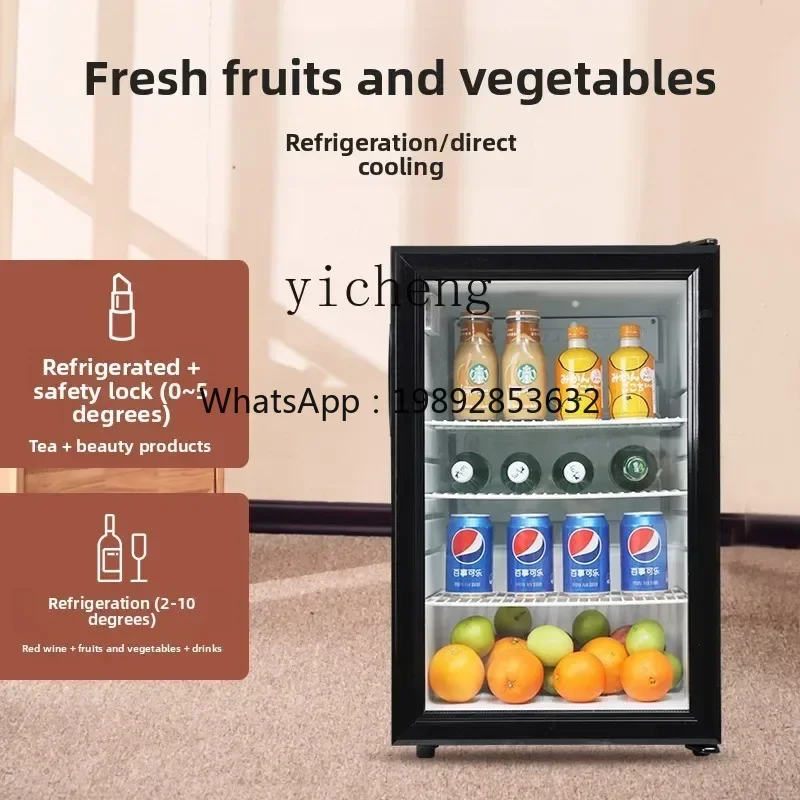 Mini Ice Bar Living Room Beverage Fruit Fresh Refrigerator Office Transparent Glass Small Refrigerator