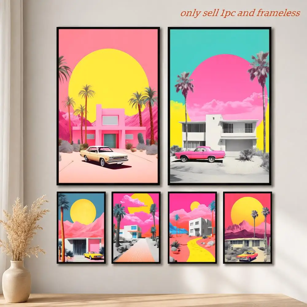 California Sunset Landscape Collage Poster Mural HD Wall Decals for Bedroom Living Room Home Self-Adhesive Decor Gift