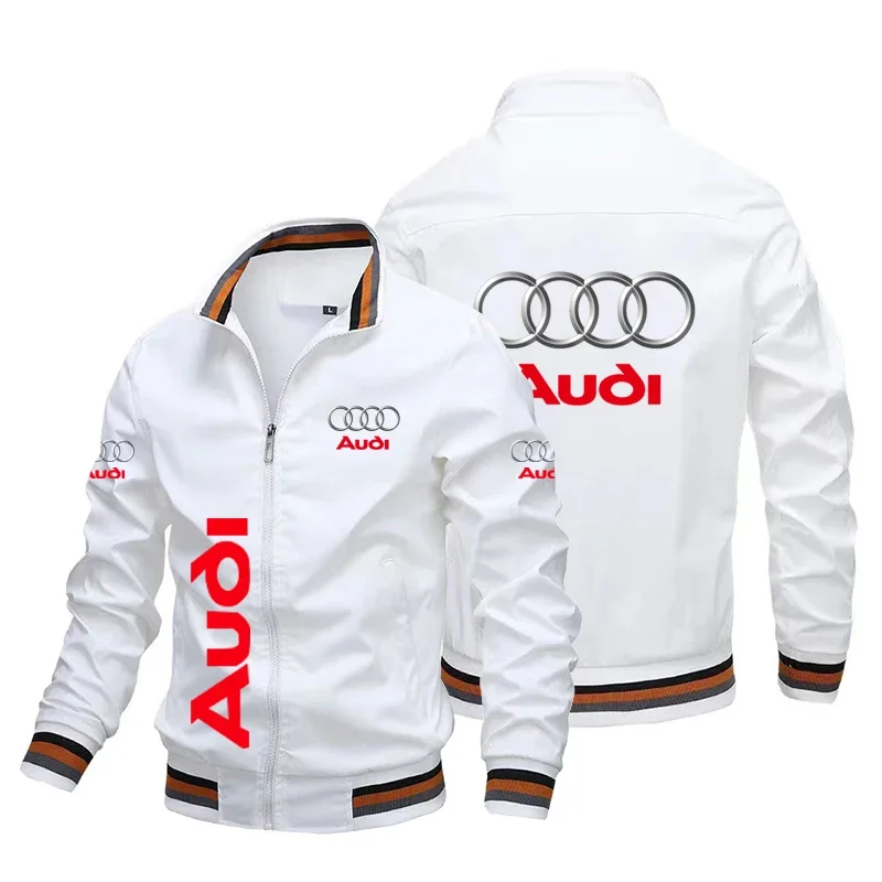 Men\'s Motorcycle Jacket Audi RS Car Logo Printed Racing Biker Jacket Windbreaker Casual Sports Bomber Jacket Men Audi Clothing