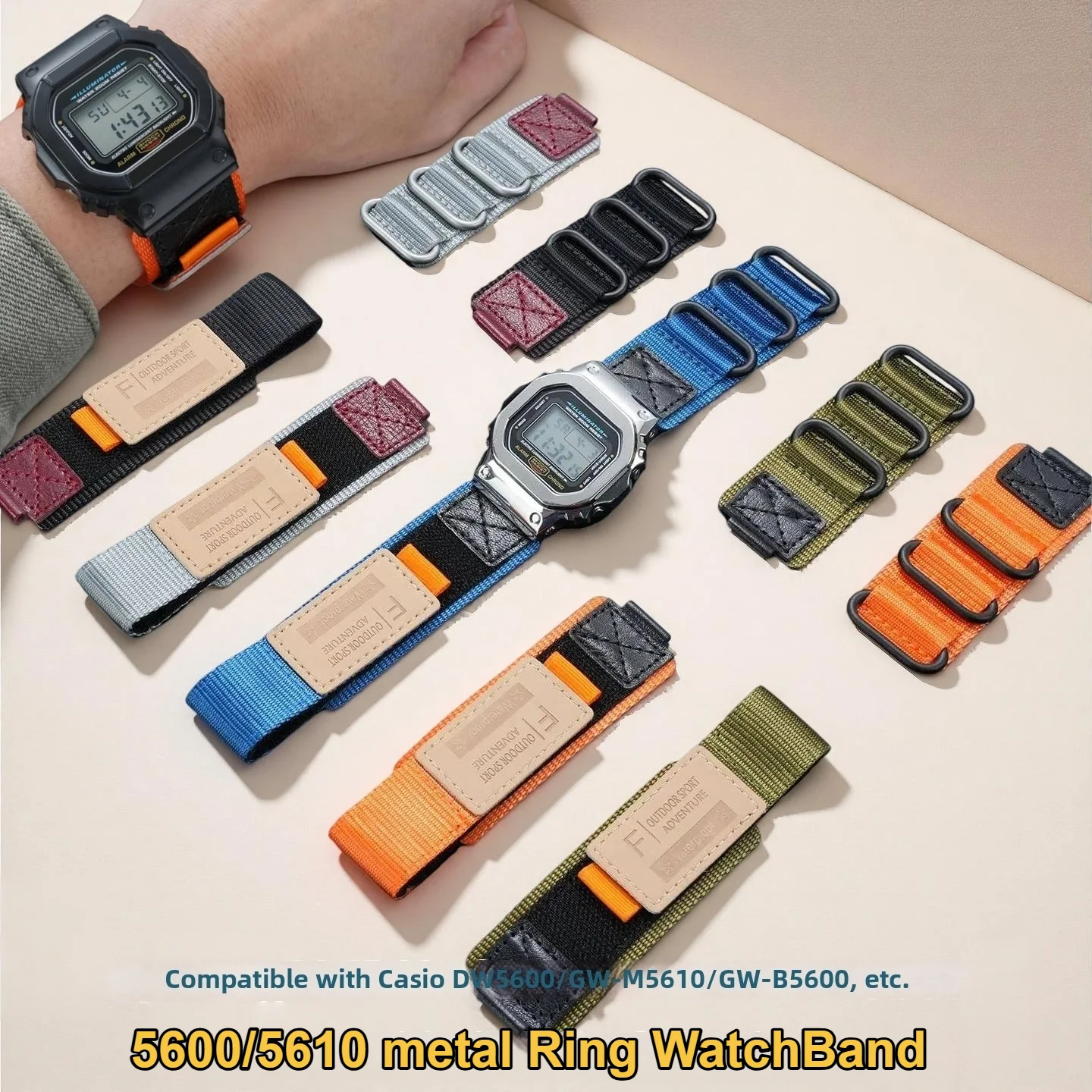 DW5600 5610 hook and loop fastener metal Ring nylon strap For Casio GSHOCK GW-M5610 DW-5600 Watch bezel Fashion Sports watchband