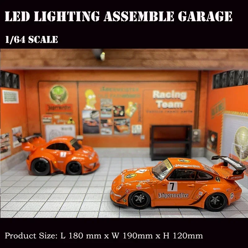 Assemble Diorama 1:64 LED Lighting Garage Model Car Parking Station - Orange