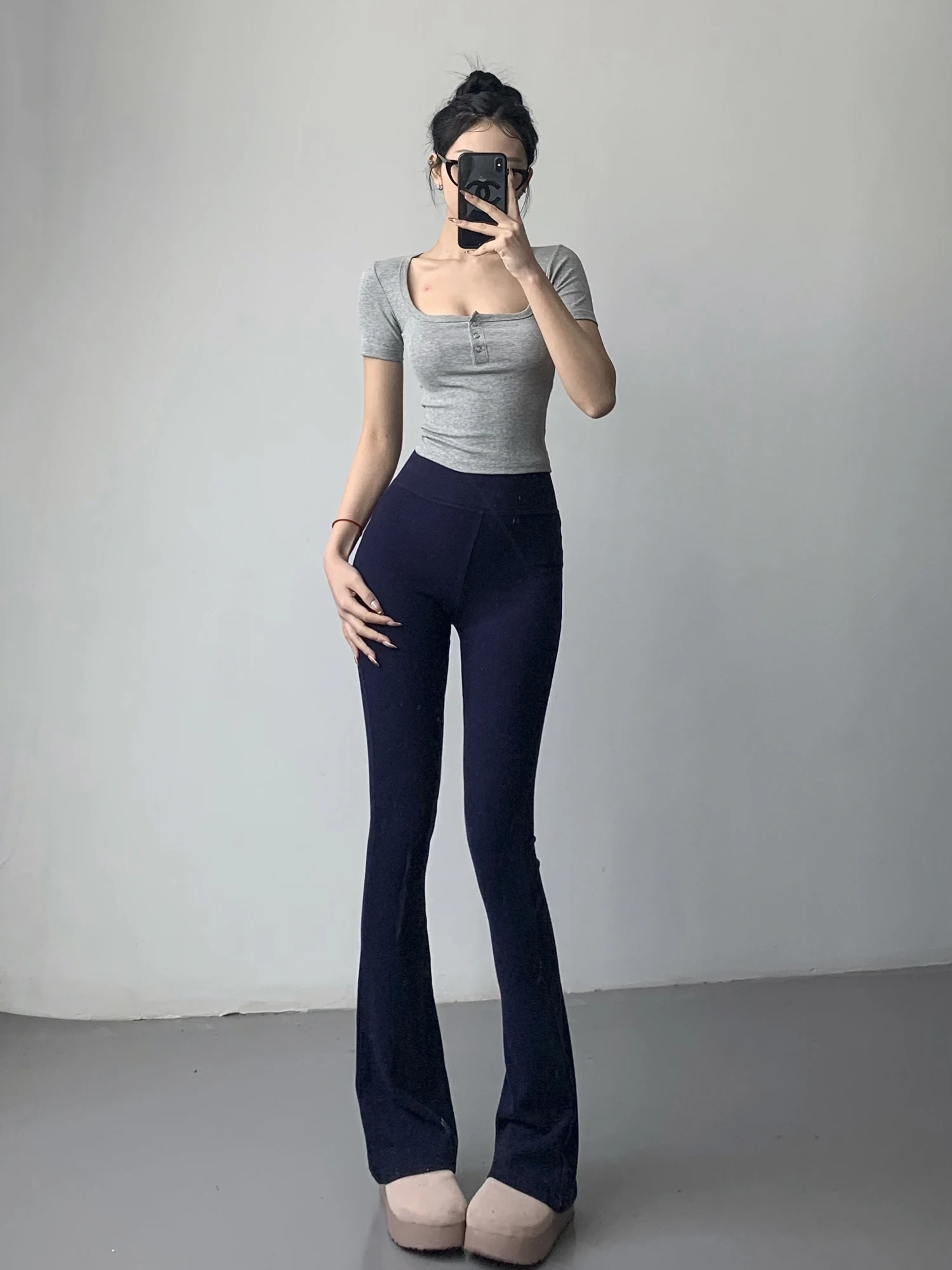 Lu's Spodnie do jogi z wysokim stanem, obcisłe, damskie, do biegania, codzienne, rozszerzane, w stylu streetwear, mieszanka bawełny, modelujące sylwetkę