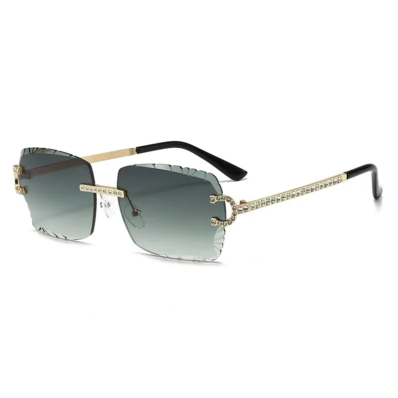 Fashion Rimless Square Sunglasses Vintage Diamond Brand Design Cut Lens Sun Glasses Men Women Metal Frame Luxury UV400 Eyewear view 3