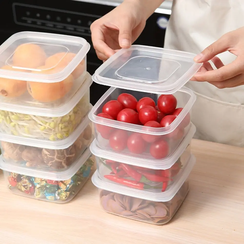 

Портативный пластиковый ящик для хранения в холодильнике с крышкой, герметичные прямоугольные контейнеры для пищевых продуктов, штабелируемые прозрачные четкие контейнеры