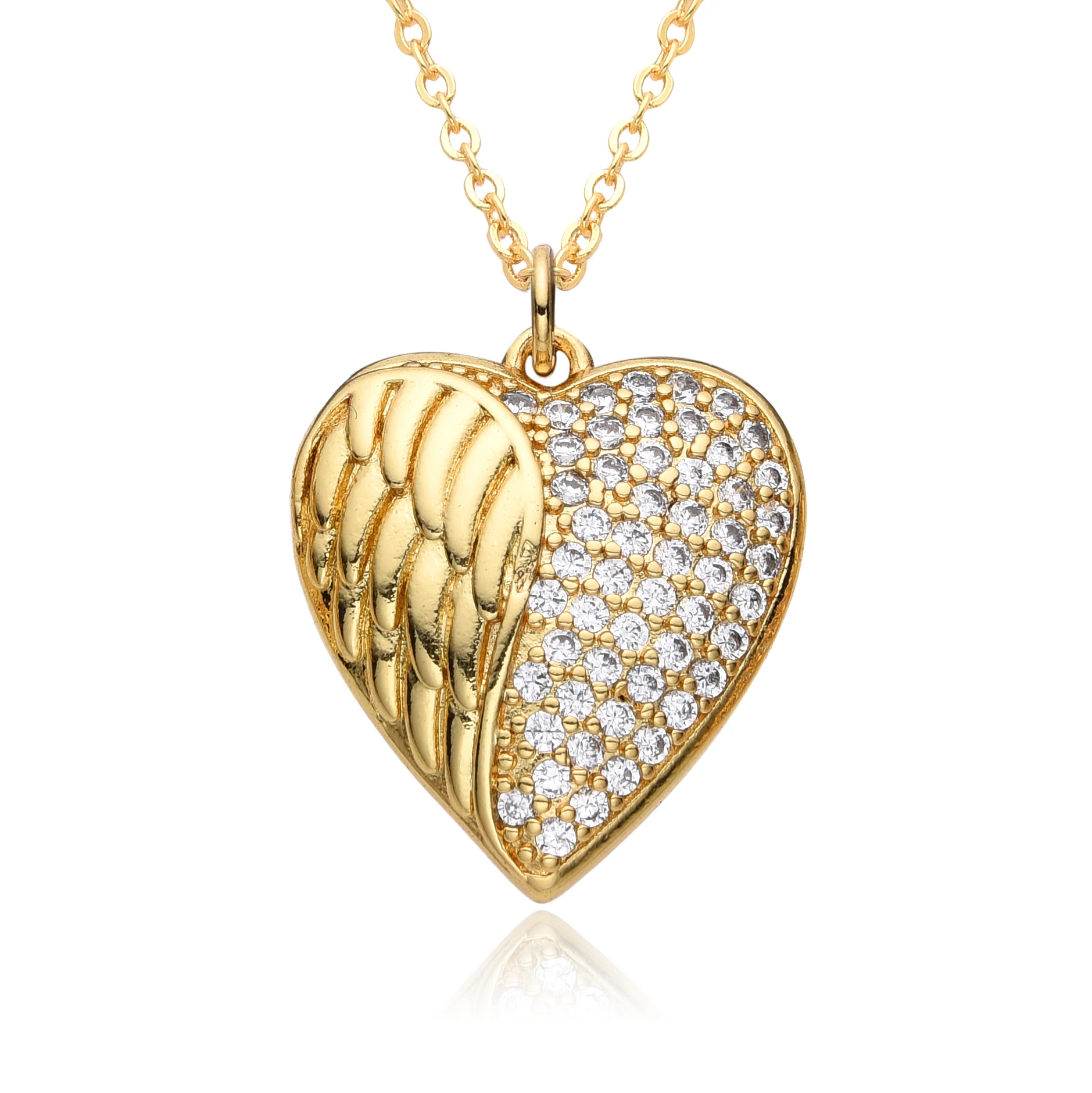 Gold Color Angel Wing Charms Cubic Zirconia Copper Necklace for Women Men Clavicle Chain Pendant Earrings DIY Jewelry Accessory