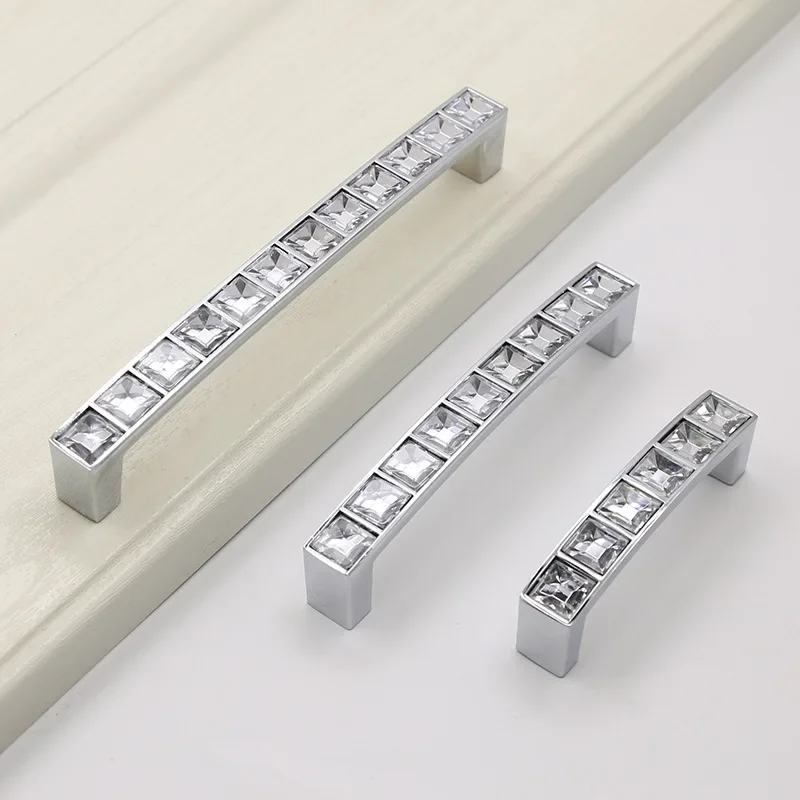 Crystal Glass Knobs Kitchen Handles Transparent Acrylic Handle Drawer Knob Furniture Pulls Cabinet Silver Crystal Cupboard Pulls