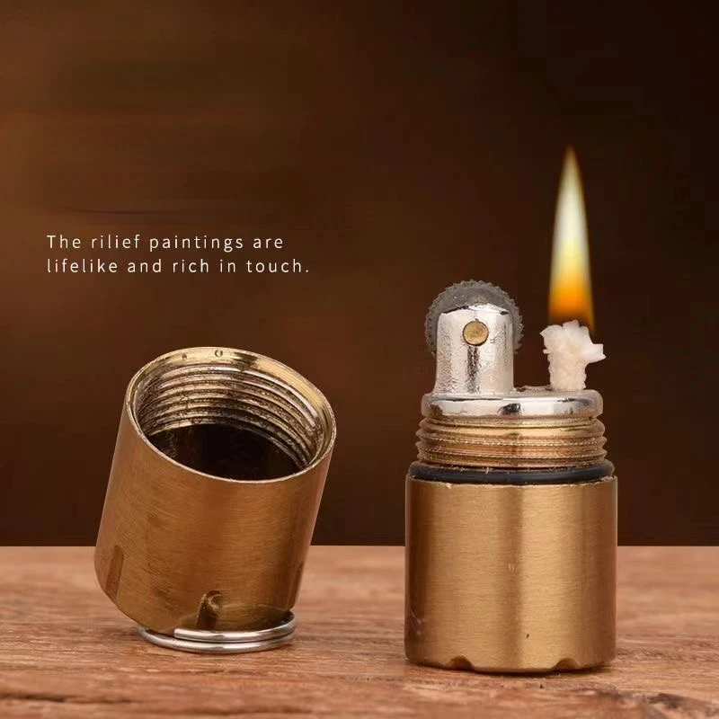 Mini Keychain Retro Kerosene Lighter Diesel Waterproof Lighter Keychain Cigarette Lighter Gift Survival Tool Portable