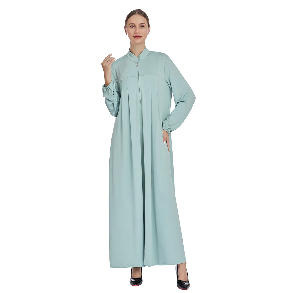 

Femme Musulmane Vestidos Скромное мусульманское платье для женщин Халат на молнии спереди Турция Кафтан Исламская одежда Джалабия Арабское платье Абая