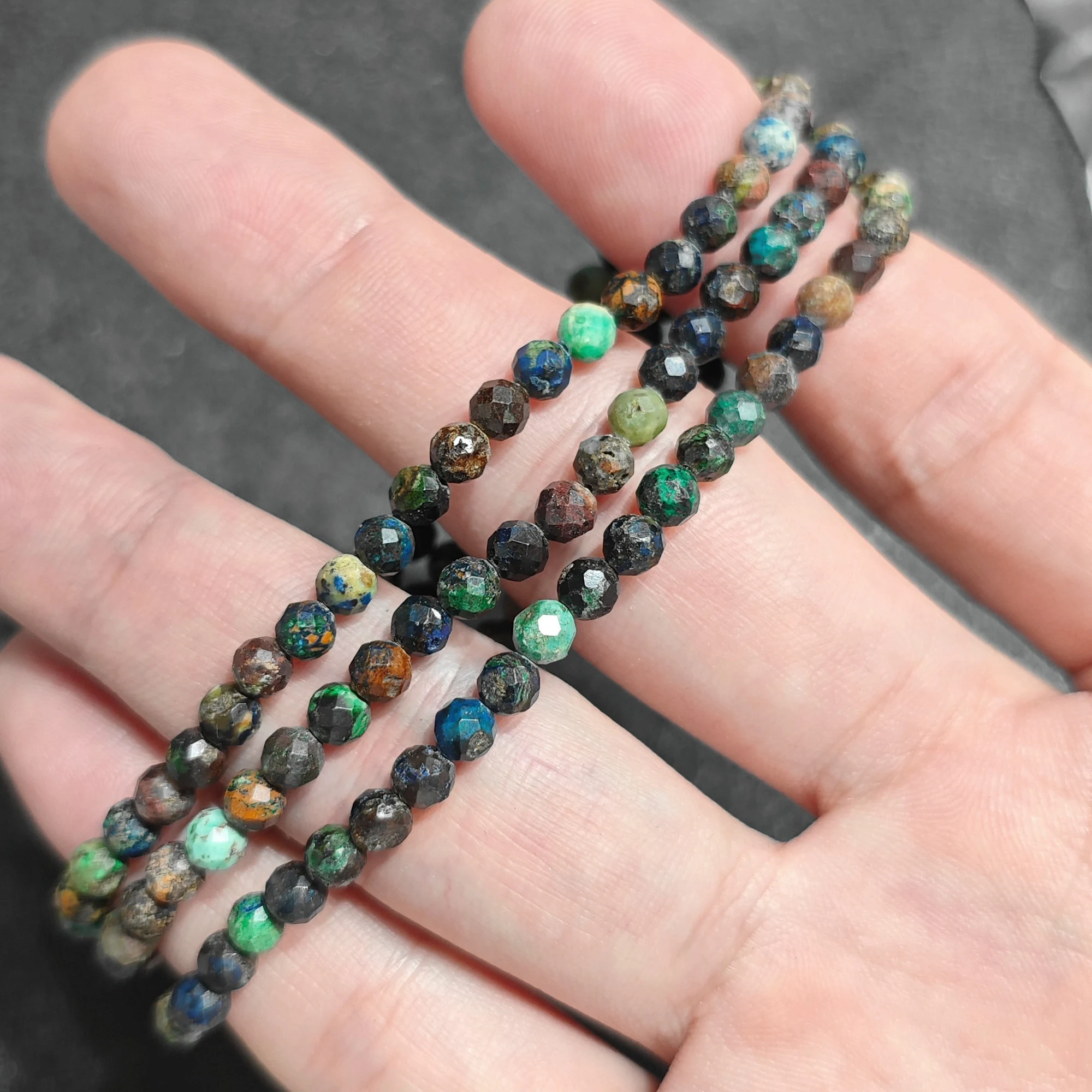 Natural Azurite Gemstone Bracelet Faceted Micro Beads Dainty Multicolor Earthy Matrix Stretch Bracelet Supply 1 Piece