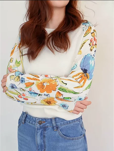 Europe, America, Spain Original Single New Women's Knitted Colorful Flower Splicing Sweater Knitted Sweater (Multiple Models)