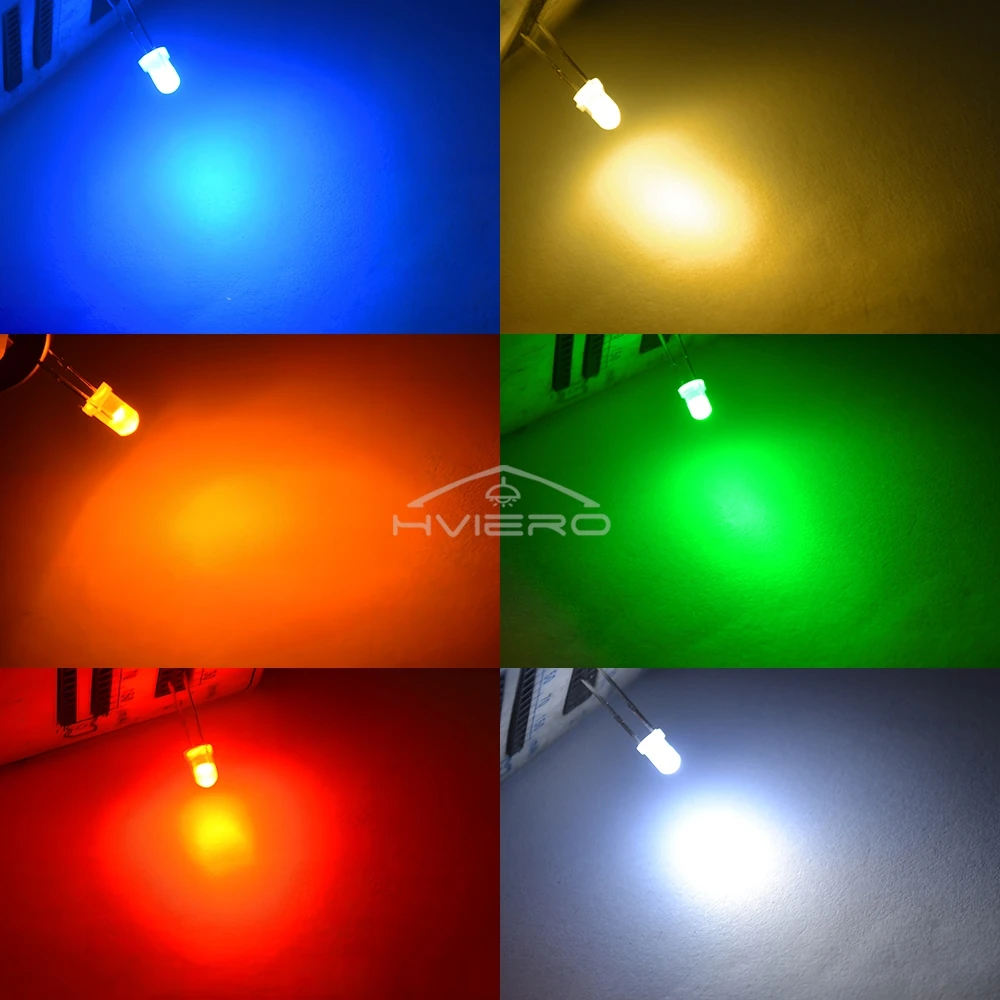 100Pcs Warm-White Red Blue Green Yellow White F3 3mm Round Diffused 2pin DIY Lighting Emitting Diodes LED Diode Lamp Bulbs Beads