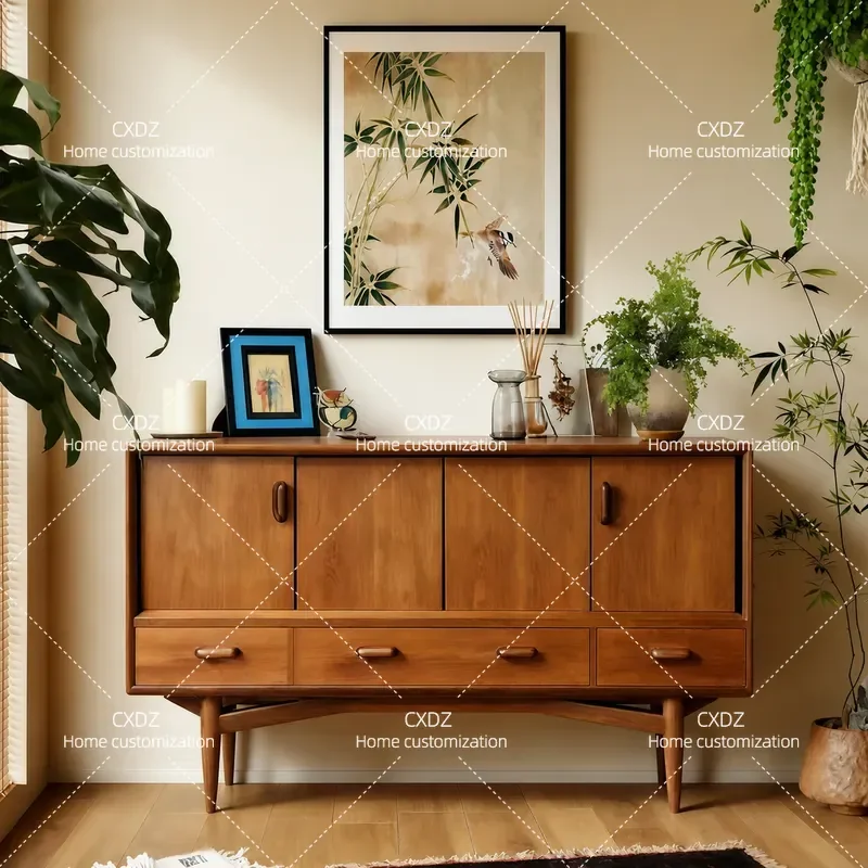 New Chinese Style Medieval Home Improvement Dining Side Cabinet Living Room Storage Cabinet Simple Ash Wood Locker Customized