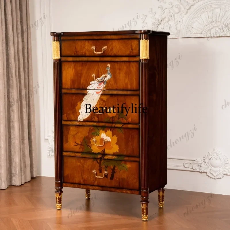 M178 American retro solid wood chest high-end storage cabinet floor-to-ceiling entrance storage decorative cabinet