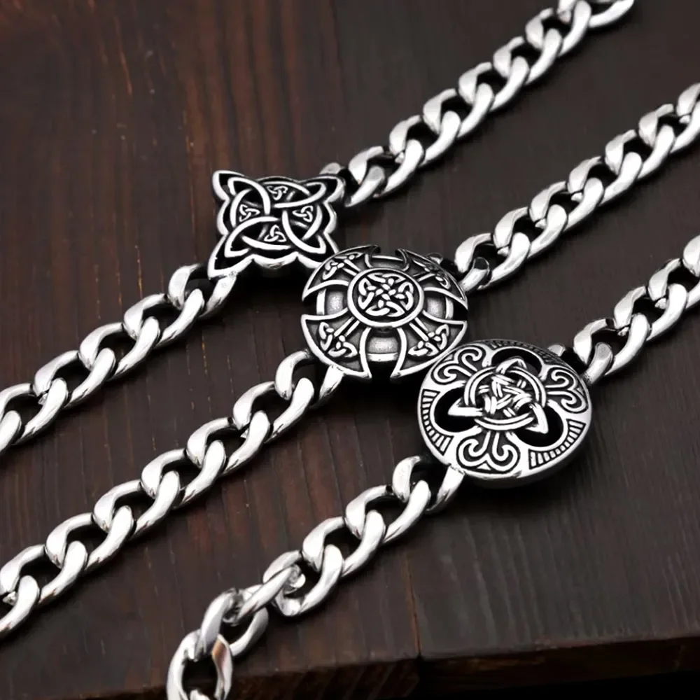 Fashion Celtic Witch Knot Hexagram Stainless Steel Bracelet  Classic Polished Cuban Link Chain For Men Women Amulet Jewelry Gift