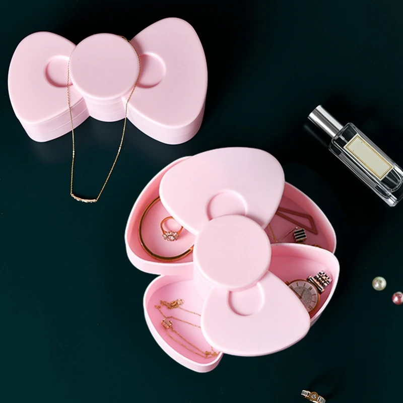 1PCS Jewelry Box 360 Degree Rotating Bow Compact Cosmetic Portable Hairpin Headstring Desktop Storage Box