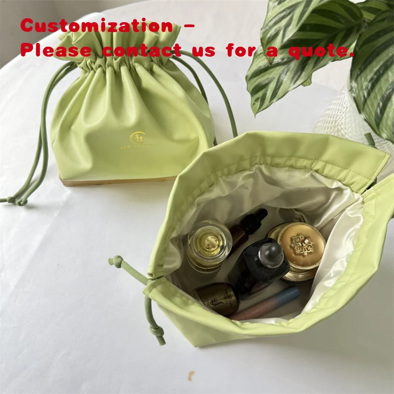 

custom.Custom Hot Stamping Large Capacity Portable PU Leather Toiletry Bag Lazy Drawstring Waterproof Makeup Storage Jewelr
