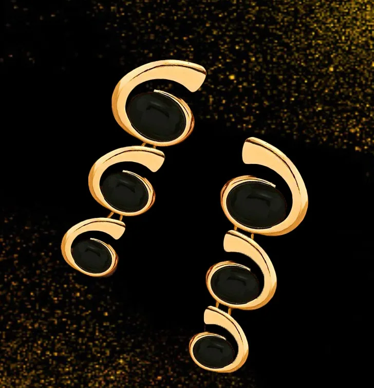 Elegant Jewelry Pageant Prom Bridal Wedding Luxury Large Black Crystal Multi Elliptical Dangle Statement Earrings Women