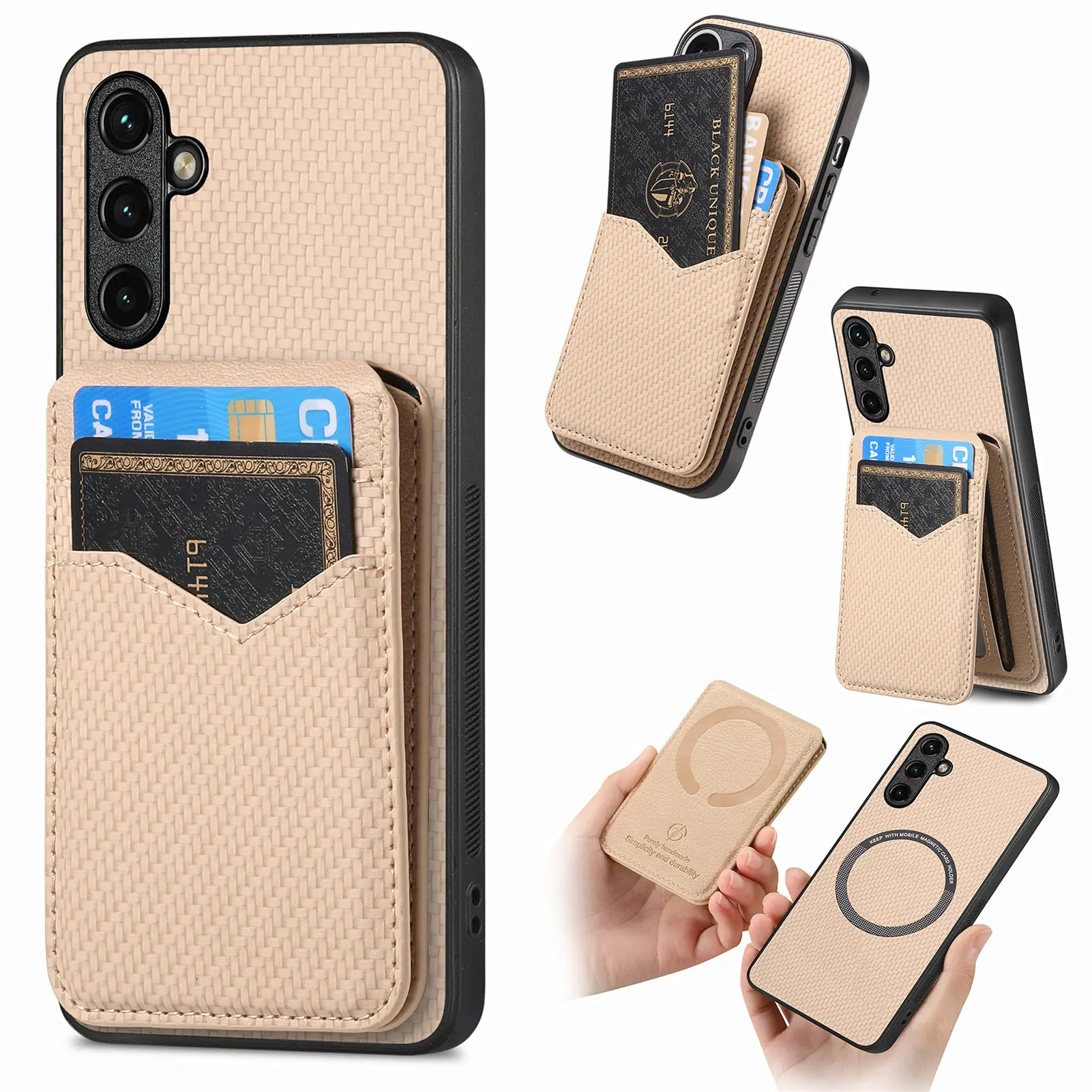 

Wallet with Card Holder Phone Case for Samsung Galaxy A06 A16 A05 A15 A25 A35 A55 A14 A24 A34 A54 A53 Carbon Fiber Leather Cover
